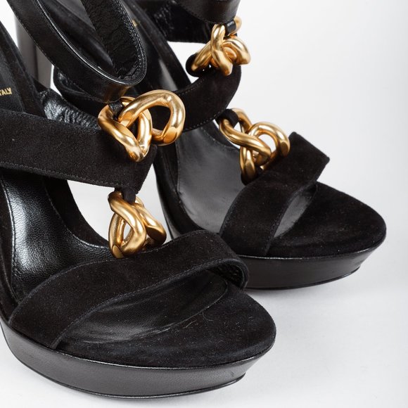 Fendi Black Suede Chain T-Strap Sandals - Picture 5 of 9